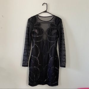 Sexy, black lace + sequins cocktail dress